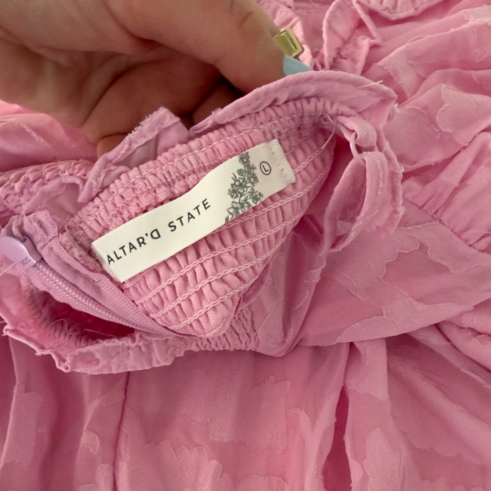 Altar'd State Pink Textured Spaghetti Strap Dress - Picture 5 of 6
